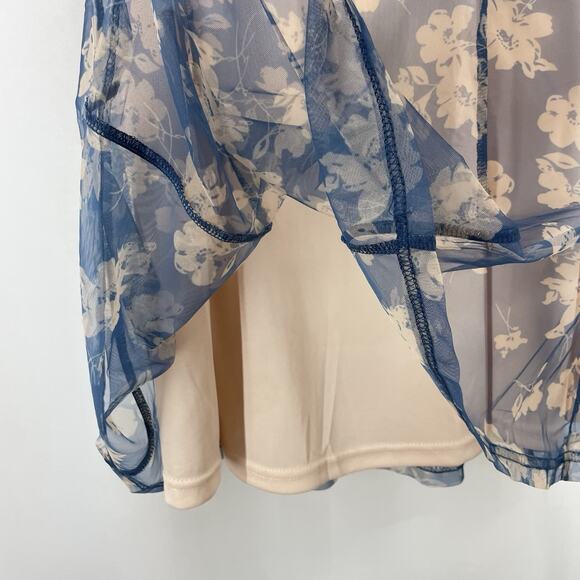 Lulus Size Large Babydoll Milkmaid Mini Dress Sheer Floral Blue Pink Romantic - Picture 6 of 10